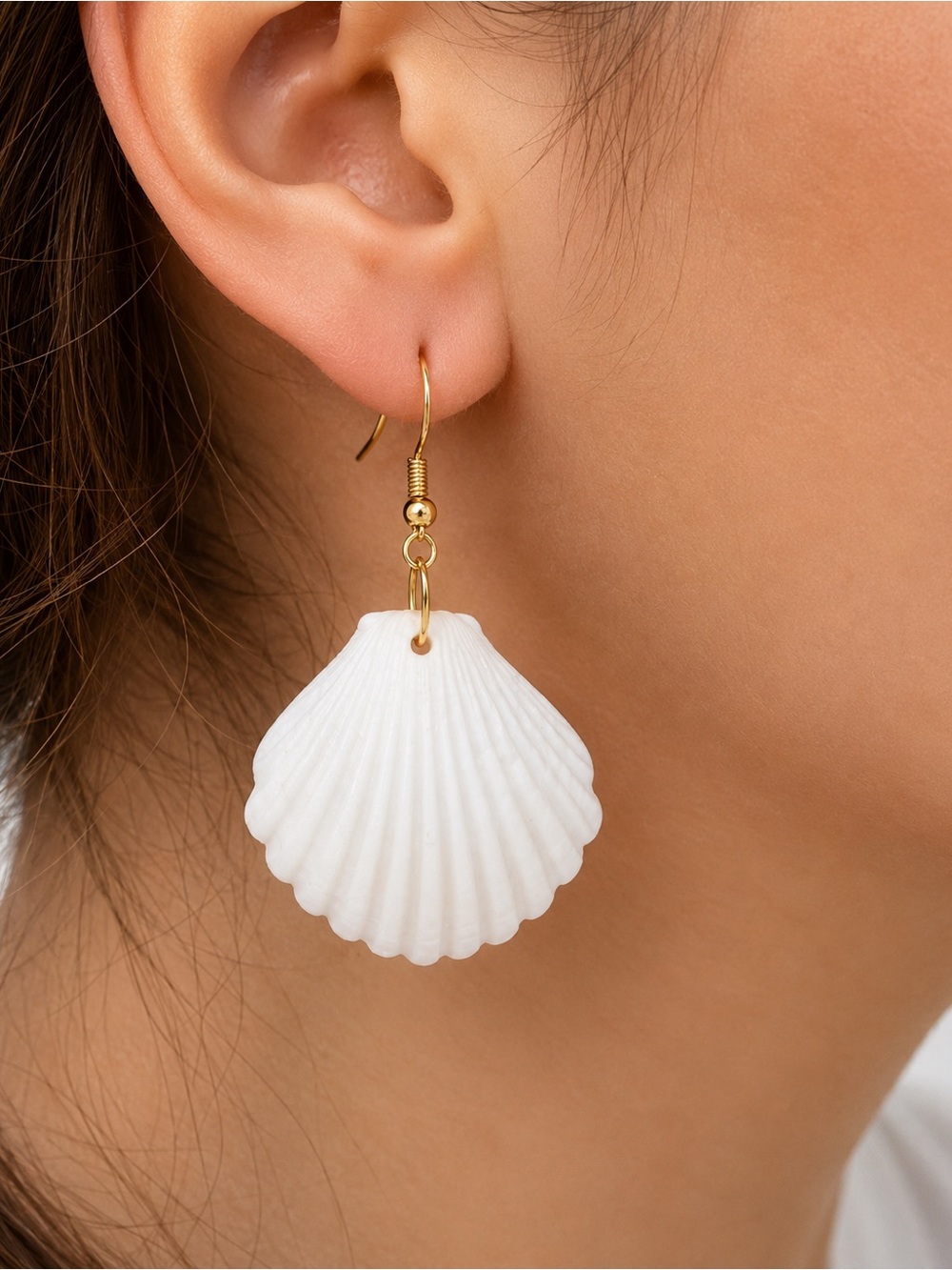 3D printed White Shell Drop Earrings - Elegant Beach-Inspired Jewelry